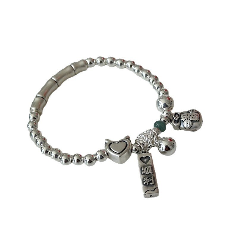 Modna srebrna narukvica od ljubavnih perli u obliku srca za žene Djevojke 2024. Novi jednostavni bambusovi zglobovi Lucky Wing Etnički nakit Poklon