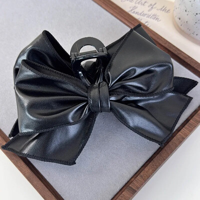 Bentita de păr cu gheare cu fundă din piele retro, ace de păr elegante pentru femei, cleme mari de rechin, barete de modă pentru femei, accesorii de păr