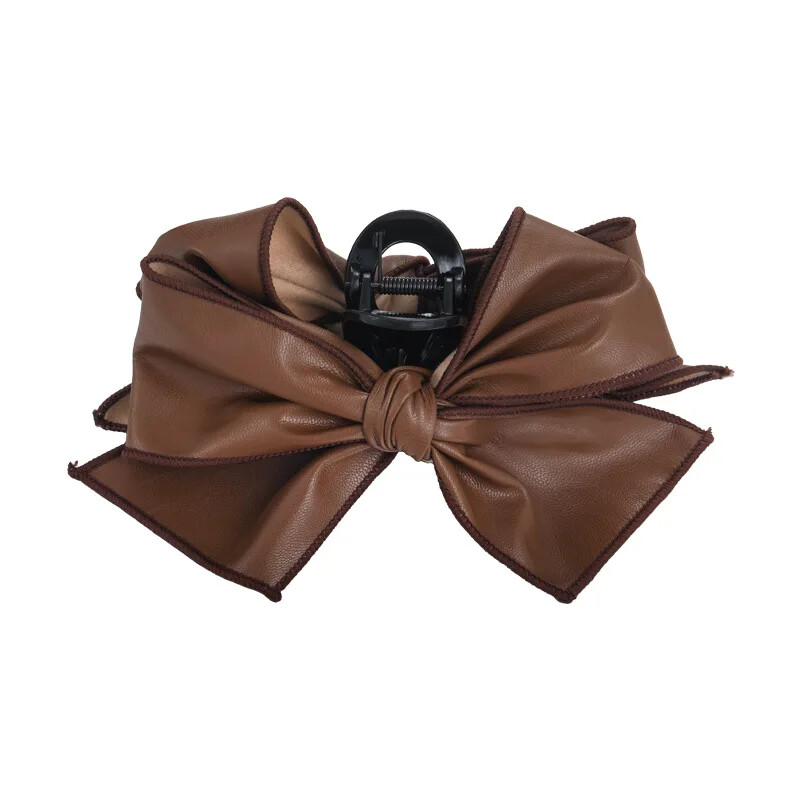 Bentita de păr cu gheare cu fundă din piele retro, ace de păr elegante pentru femei, cleme mari de rechin, barete de modă pentru femei, accesorii de păr