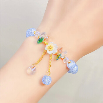 Елегантни модни гривни с кристални мъниста с цветя за жени Charm Shell Daisy Floral Beads Пискюл Еластична гривна Бижута Подаръци