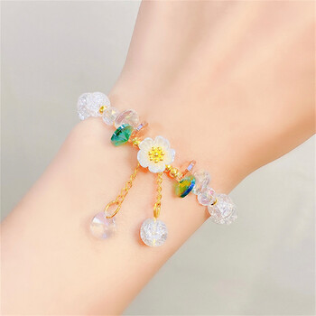 Елегантни модни гривни с кристални мъниста с цветя за жени Charm Shell Daisy Floral Beads Пискюл Еластична гривна Бижута Подаръци