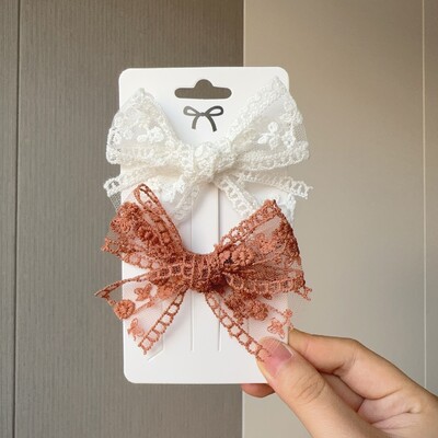 2Pcs/Set Slatke pune čipkaste kopče za kosu s mašnama za djevojčice Ručno izrađene mašne Ukosnice Ukosnice Pokrivala za glavu Dječji dodaci za kosu