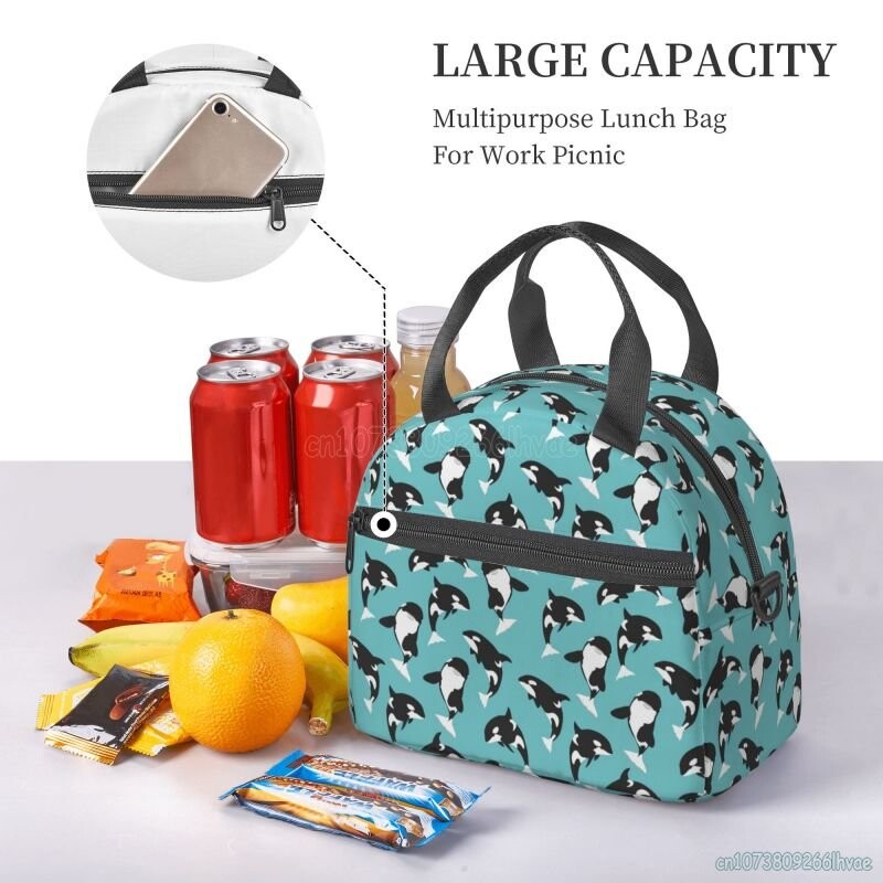 Mõõkvaal Orca isoleeritud söögikott Armas multifilmiloom Bento kandekott lastele täiskasvanutele termiline lõunakarp kooli kontorisse