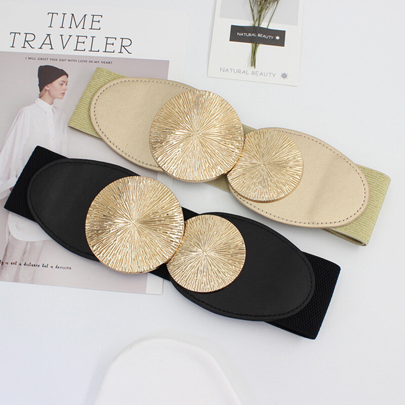 Curea lată elastică din talie pentru femei, modă retro, elastică, elegantă, din piele PU, pentru decorare, accesorii de îmbrăcăminte