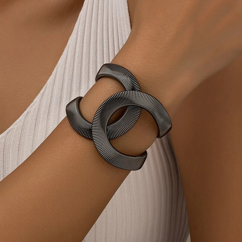 Retro pretjerana metalna široka narukvica s oprugom s manžetama za žene, upečatljivo podešavanje, elastična legura, modna narukvica, nakit, darovi