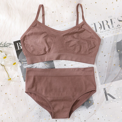 Set de slip de sutien pentru femei Sutien fără cusături și set de chiloți cu talie înaltă Lenjerie de corp Lenjerie pentru femei Bralette sexy Sutiene moale intime