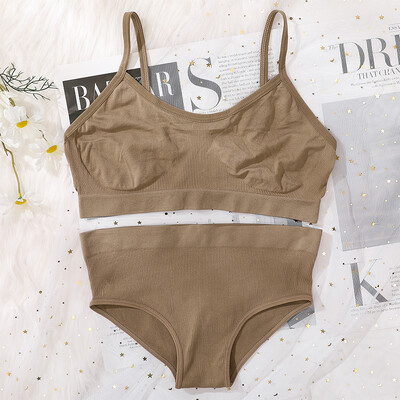Set de slip de sutien pentru femei Sutien fără cusături și set de chiloți cu talie înaltă Lenjerie de corp Lenjerie pentru femei Bralette sexy Sutiene moale intime
