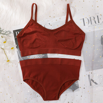 Set de slip de sutien pentru femei Sutien fără cusături și set de chiloți cu talie înaltă Lenjerie de corp Lenjerie pentru femei Bralette sexy Sutiene moale intime