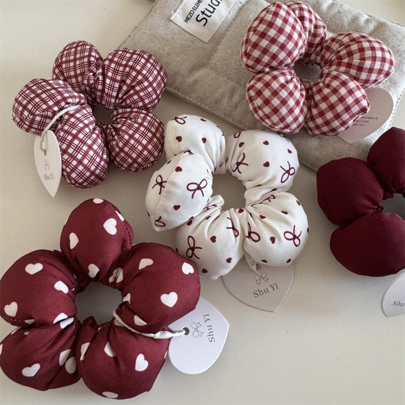 Crveni punjeni pamuk, slatka mala cvjetna gumica za kosu, ljubavna mašna, karirani prsten s crijevima, uzica za glavu, novi dodaci za kosu