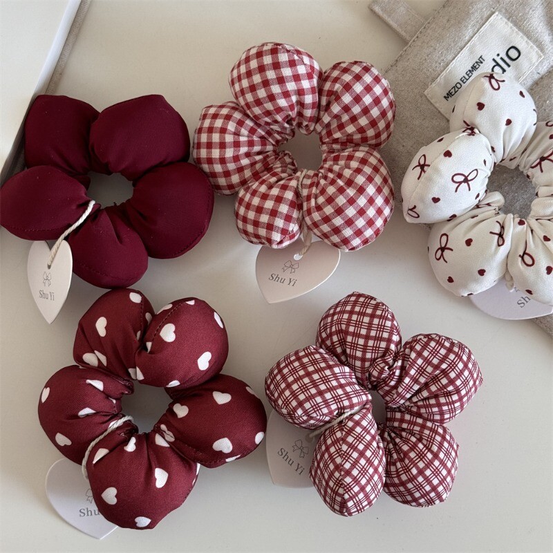 Crveni punjeni pamuk, slatka mala cvjetna gumica za kosu, ljubavna mašna, karirani prsten s crijevima, uzica za glavu, novi dodaci za kosu