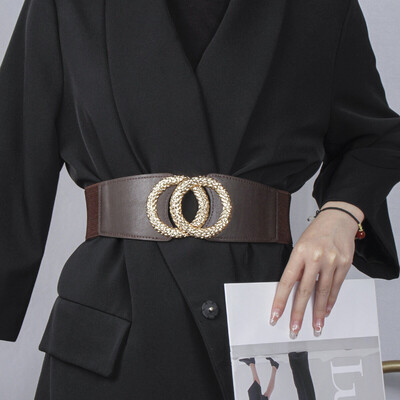 Curele elastice de modă pentru femei, cu inel dublu, cu cataramă de metal, centuri late pentru femei GM069