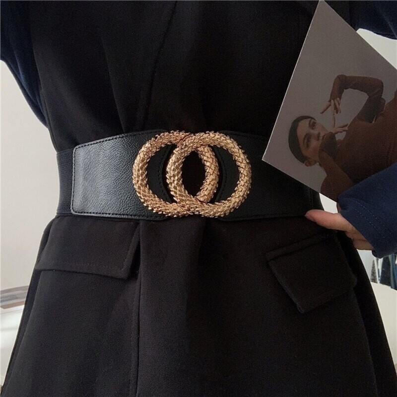 Curele elastice de modă pentru femei, cu inel dublu, cu cataramă de metal, centuri late pentru femei GM069