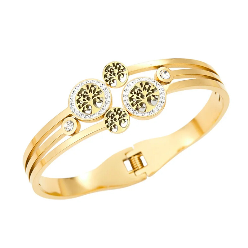 Brățară din oțel inoxidabil Arborele vieții de modă Brățări pentru femei, placate cu aur, cu cataramă de primăvară, brățări, bijuterii care nu se estompează