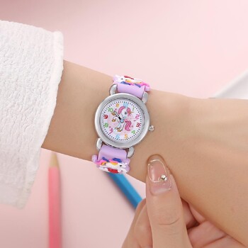 New Fashion Colorful Cartoon Unicorn Μαθητικό και παιδικό ρολόι Quartz Ηλεκτρονικό ρολόι