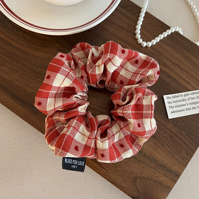 Scrunchies în carouri cu puncte din Coreea, femei, fete, elastice pentru păr, benzi de cauciuc, accesorii, cravată, inel de păr, frânghie, podoabă, ornament