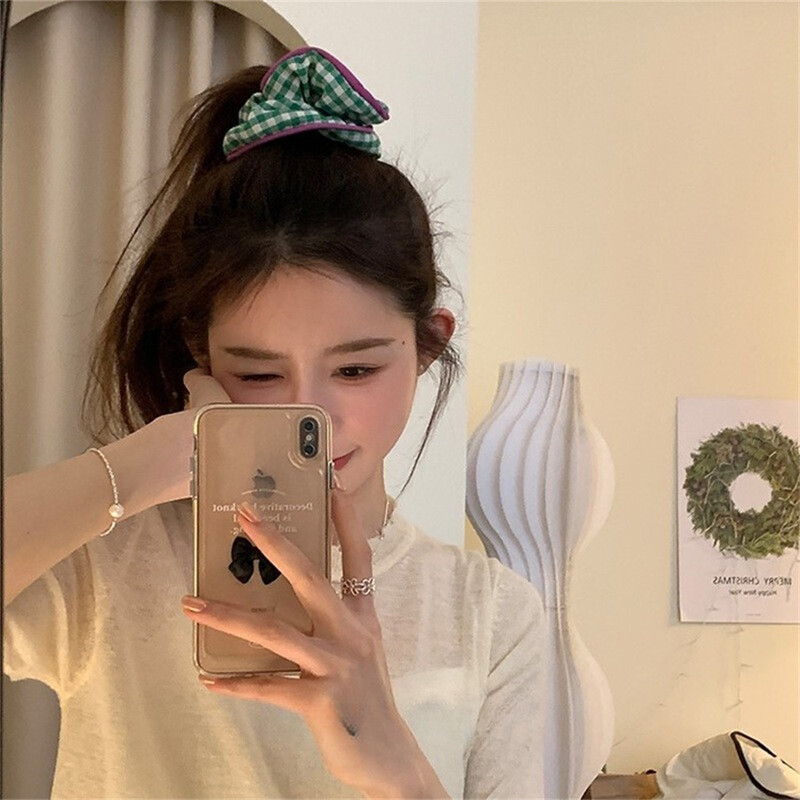 Scrunchies în carouri cu puncte din Coreea, femei, fete, elastice pentru păr, benzi de cauciuc, accesorii, cravată, inel de păr, frânghie, podoabă, ornament