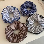 Velika plava crno-bijela gumica s prugama za žene Djevojka Elastična vezica za kosu Uže Gumice Rešetkasti ukras za glavu Dodaci za kosu