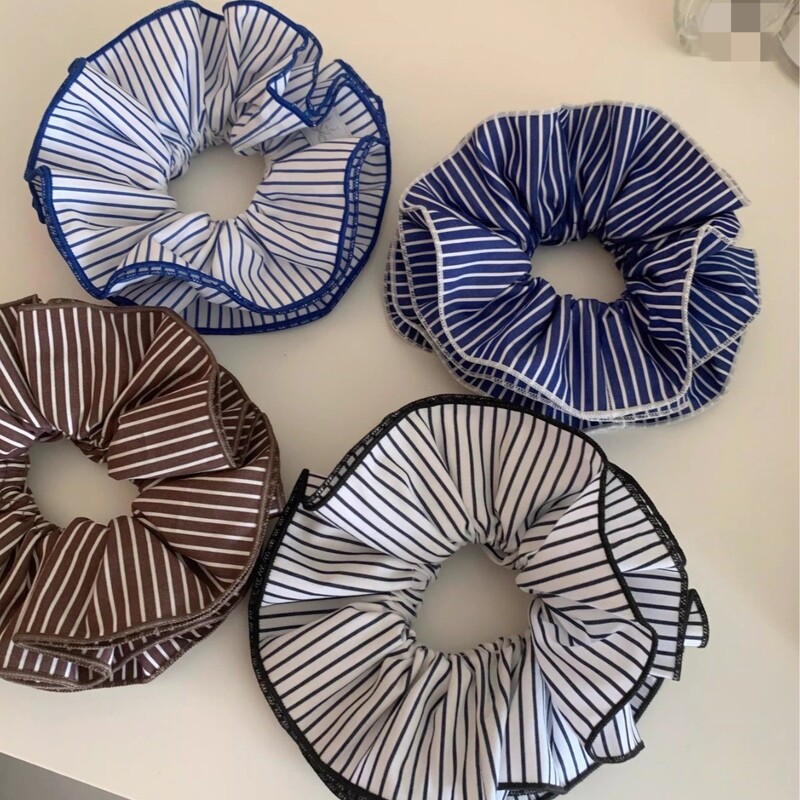 Velika plava crno-bijela gumica s prugama za žene Djevojka Elastična vezica za kosu Uže Gumice Rešetkasti ukras za glavu Dodaci za kosu