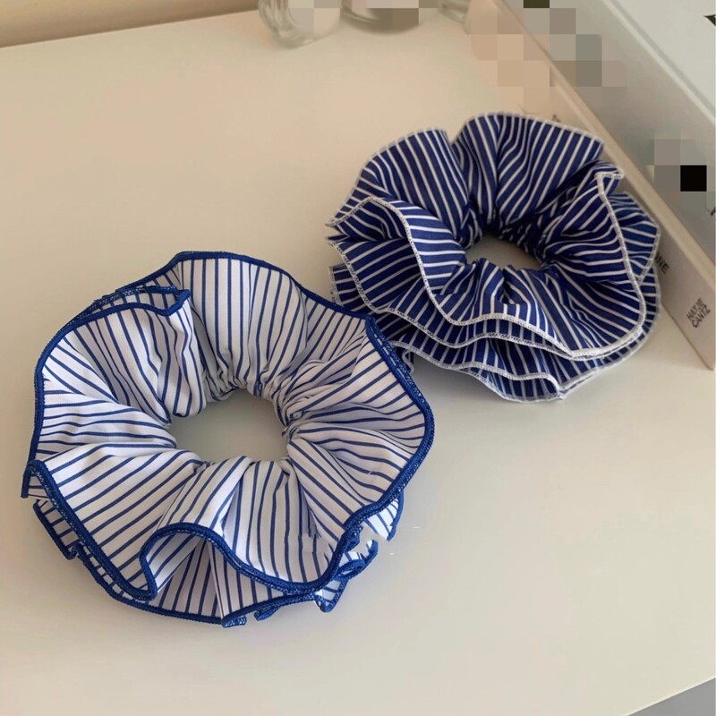 Velika plava crno-bijela gumica s prugama za žene Djevojka Elastična vezica za kosu Uže Gumice Rešetkasti ukras za glavu Dodaci za kosu