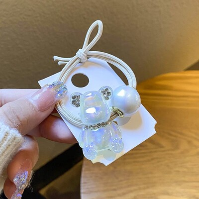 Mermaid Bear Rhinestone matu virve Jauki multfilmu zaķīti Izsmalcināti Aurora krāsu gumijas josla kaklasaites bumbu meitenes matu virves aksesuāri