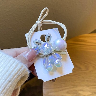 Mermaid Bear Rhinestone matu virve Jauki multfilmu zaķīti Izsmalcināti Aurora krāsu gumijas josla kaklasaites bumbu meitenes matu virves aksesuāri