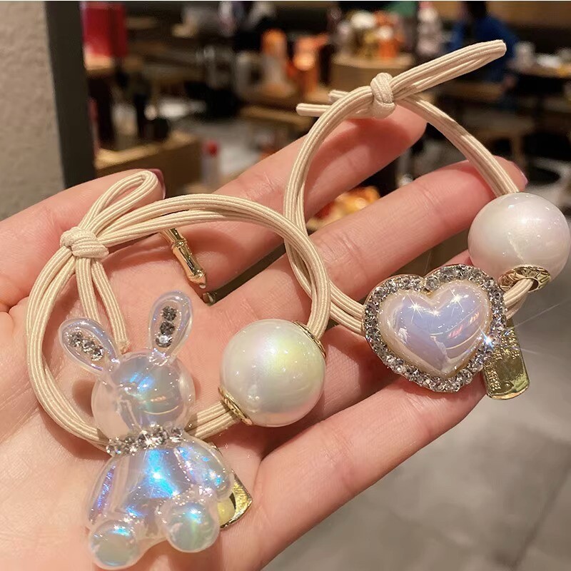 Mermaid Bear Rhinestone matu virve Jauki multfilmu zaķīti Izsmalcināti Aurora krāsu gumijas josla kaklasaites bumbu meitenes matu virves aksesuāri