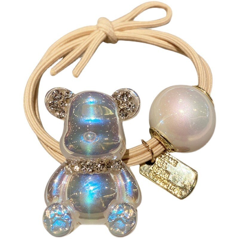 Mermaid Bear Rhinestone matu virve Jauki multfilmu zaķīti Izsmalcināti Aurora krāsu gumijas josla kaklasaites bumbu meitenes matu virves aksesuāri