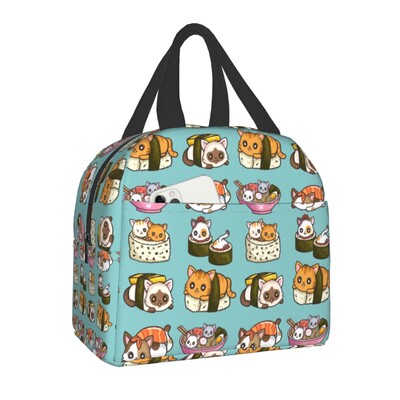 Anime japonez Mâncare Sushi Pisică Geantă de prânz Femei Copii Cutie de prânz izolată pentru școală de muncă Genți portabile Bento personalizate