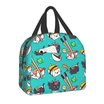 Anime japonez Mâncare Sushi Pisică Geantă de prânz Femei Copii Cutie de prânz izolată pentru școală de muncă Genți portabile Bento personalizate