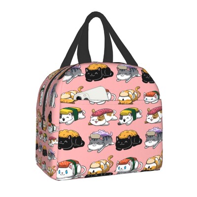 Anime japonez Mâncare Sushi Pisică Geantă de prânz Femei Copii Cutie de prânz izolată pentru școală de muncă Genți portabile Bento personalizate