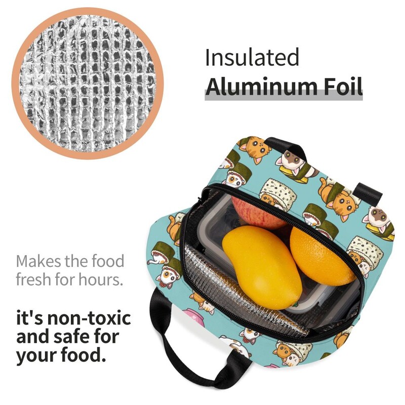 Anime japonez Mâncare Sushi Pisică Geantă de prânz Femei Copii Cutie de prânz izolată pentru școală de muncă Genți portabile Bento personalizate