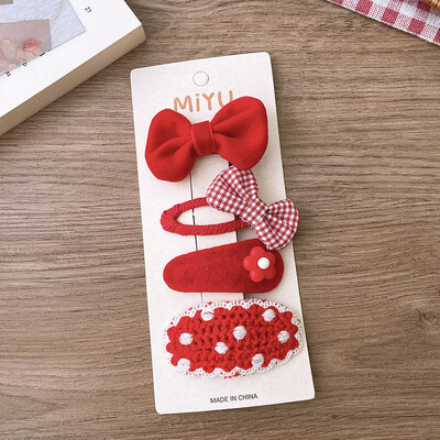 4Pcs/set Novogodišnja pokrivala za kosu Crvena mašna Princeza Djevojčica Štipaljke za šiške Štipaljke Dječji dodaci za kosu Novogodišnji darovi