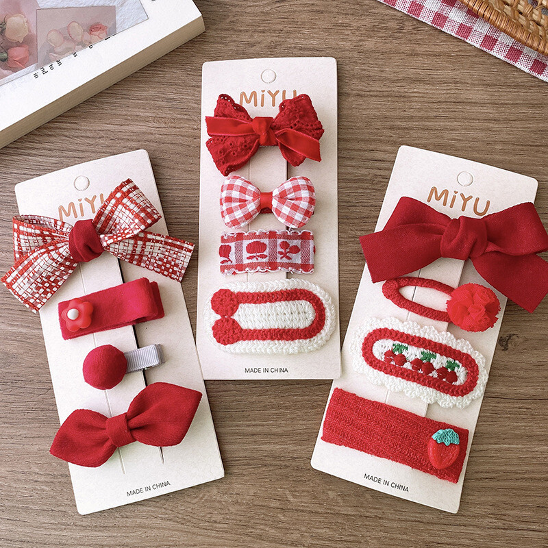 4Pcs/set Novogodišnja pokrivala za kosu Crvena mašna Princeza Djevojčica Štipaljke za šiške Štipaljke Dječji dodaci za kosu Novogodišnji darovi