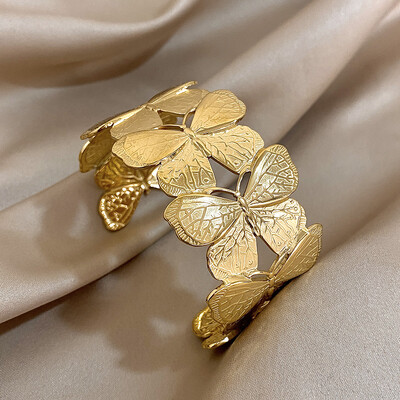 Fluture șic Brățări manșete din oțel inoxidabil Brățări placate cu aur exagerat Brățări larg deschise Bijuterii impermeabile