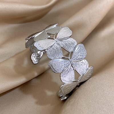 Fluture șic Brățări manșete din oțel inoxidabil Brățări placate cu aur exagerat Brățări larg deschise Bijuterii impermeabile