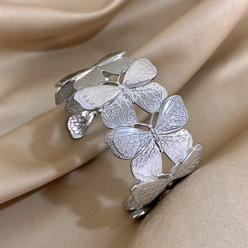 Fluture șic Brățări manșete din oțel inoxidabil Brățări placate cu aur exagerat Brățări larg deschise Bijuterii impermeabile