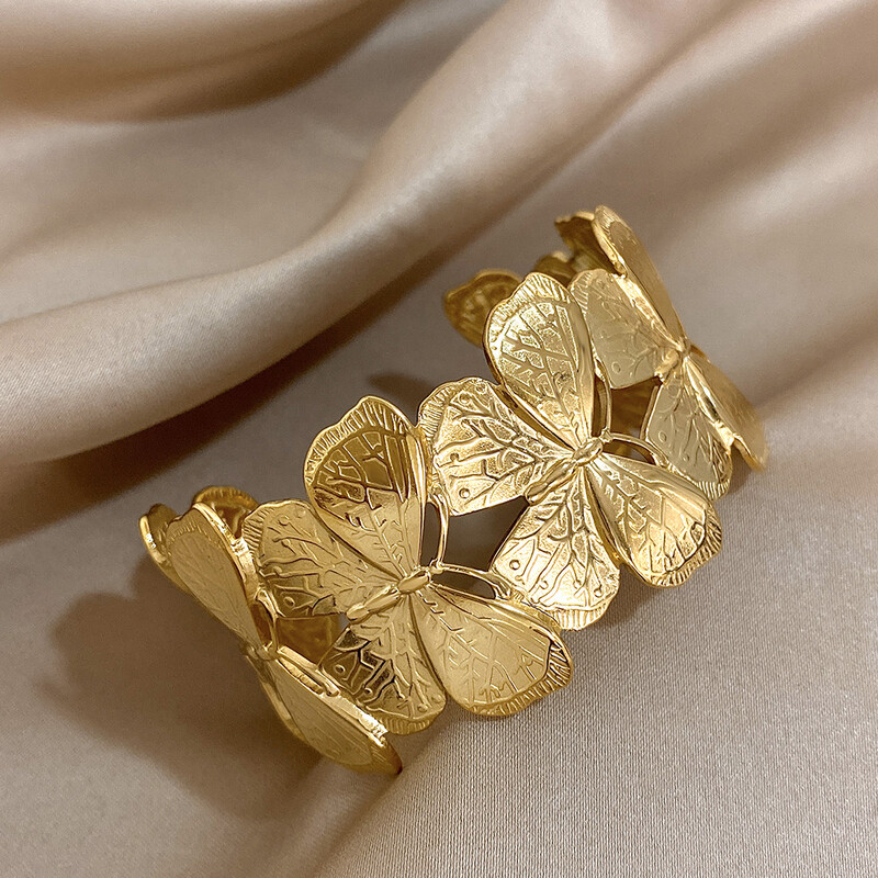 Fluture șic Brățări manșete din oțel inoxidabil Brățări placate cu aur exagerat Brățări larg deschise Bijuterii impermeabile