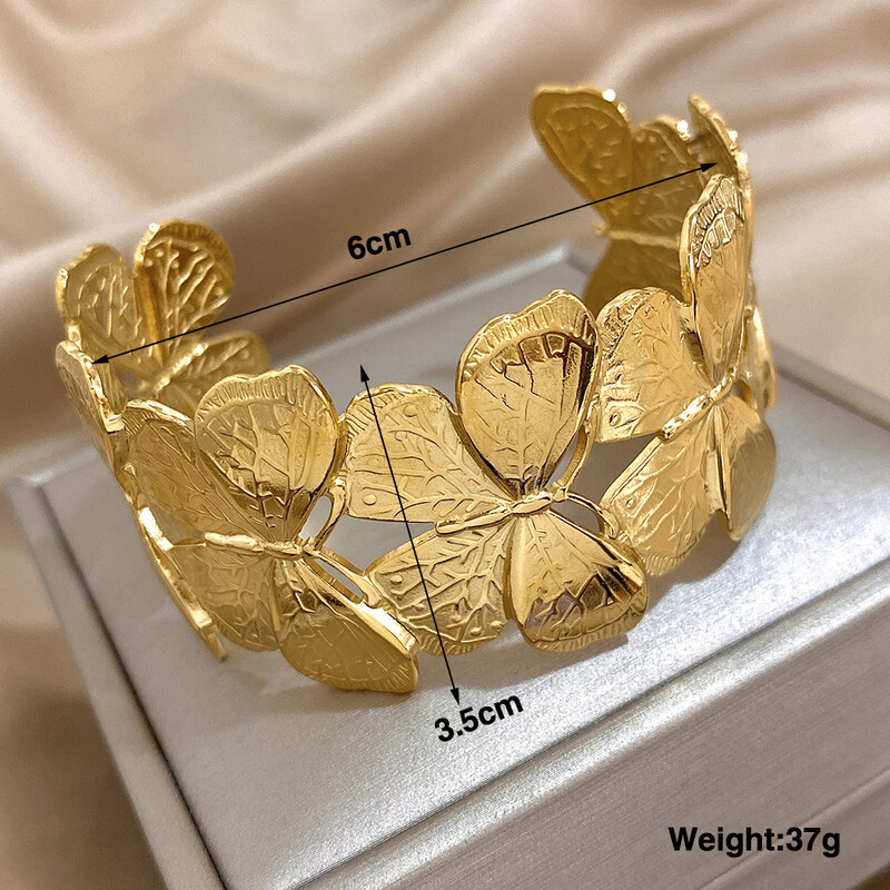 Fluture șic Brățări manșete din oțel inoxidabil Brățări placate cu aur exagerat Brățări larg deschise Bijuterii impermeabile