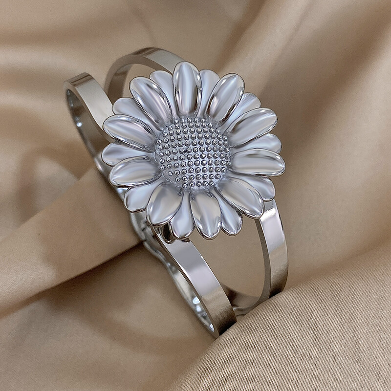 Brățară elegantă din oțel inoxidabil, placată cu aur, pentru femei, la modă, gros, mare, floarea soarelui, lucioasă, rezistentă la apă, bijuterii, cadouri