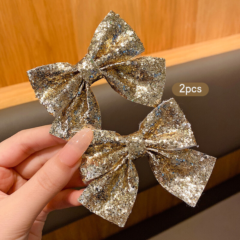 2 cleme de păr cu fundă aurie, la modă, dulci și drăguțe, potrivite pentru utilizarea zilnică ca accesorii pentru păr