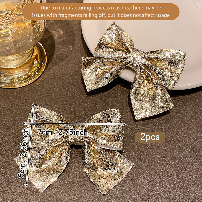 2 cleme de păr cu fundă aurie, la modă, dulci și drăguțe, potrivite pentru utilizarea zilnică ca accesorii pentru păr