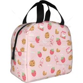 Geantă de prânz termoizolantă reutilizabilă cu căpșuni Geanta de masă de capacitate mare pentru copii, femei, geantă de prânz durabilă pentru picnic, școală de muncă