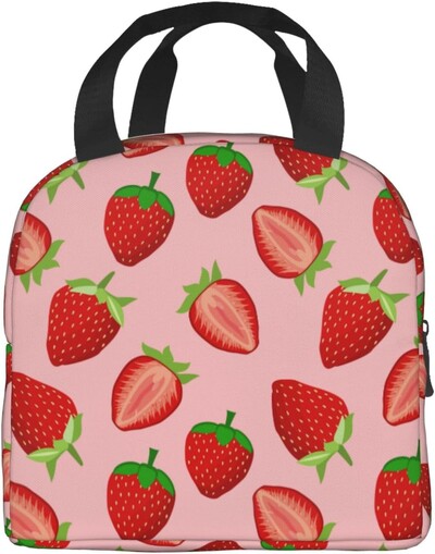 Geantă de prânz termoizolantă reutilizabilă cu căpșuni Geanta de masă de capacitate mare pentru copii, femei, geantă de prânz durabilă pentru picnic, școală de muncă