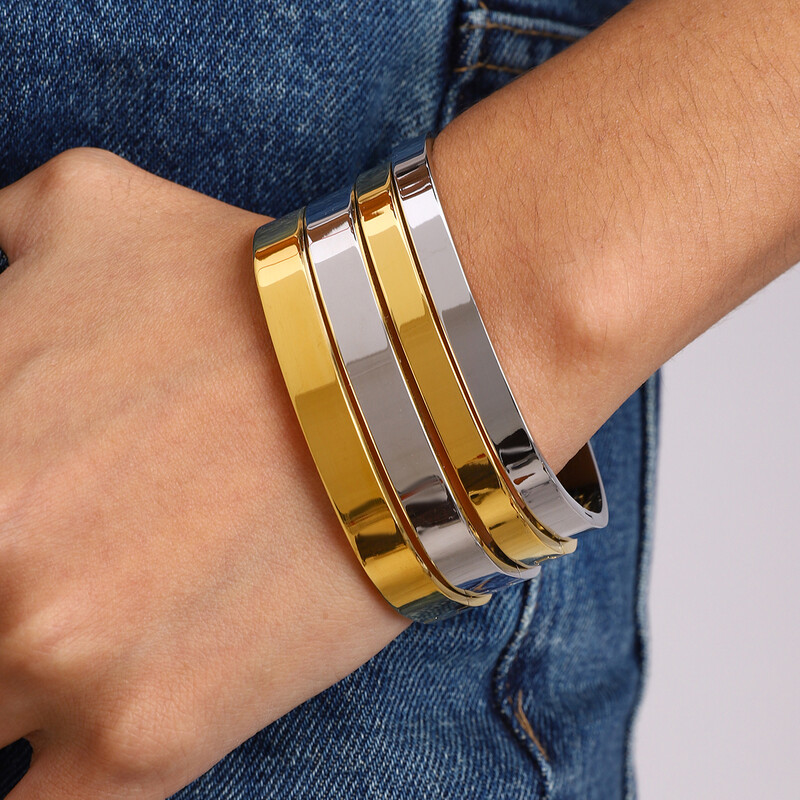 Uworld glatka zakrivljena minimalno savijena manšeta narukvica okrugla četvrtasta narukvica naslagane narukvice ženski nakit poklon za nju