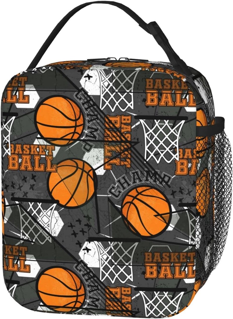 Grunge kutija za ručak za košarku za dječake, dječja izolirana torba za ručak, slatka torba za ručak za školski piknik
