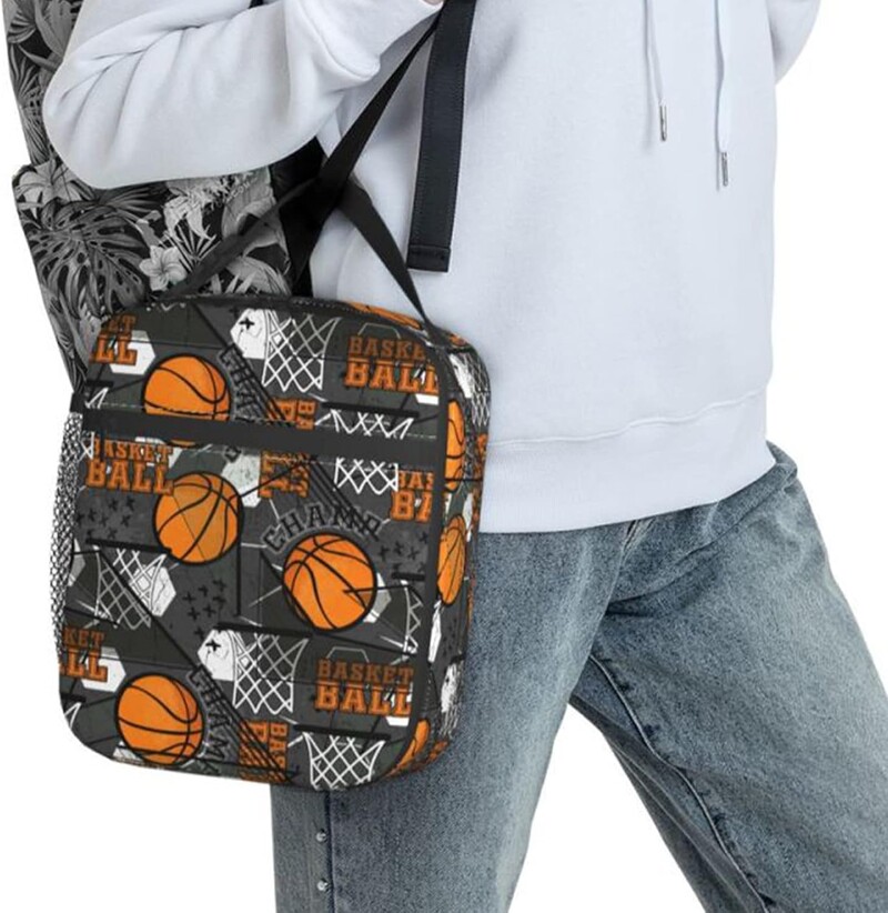 Grunge kutija za ručak za košarku za dječake, dječja izolirana torba za ručak, slatka torba za ručak za školski piknik