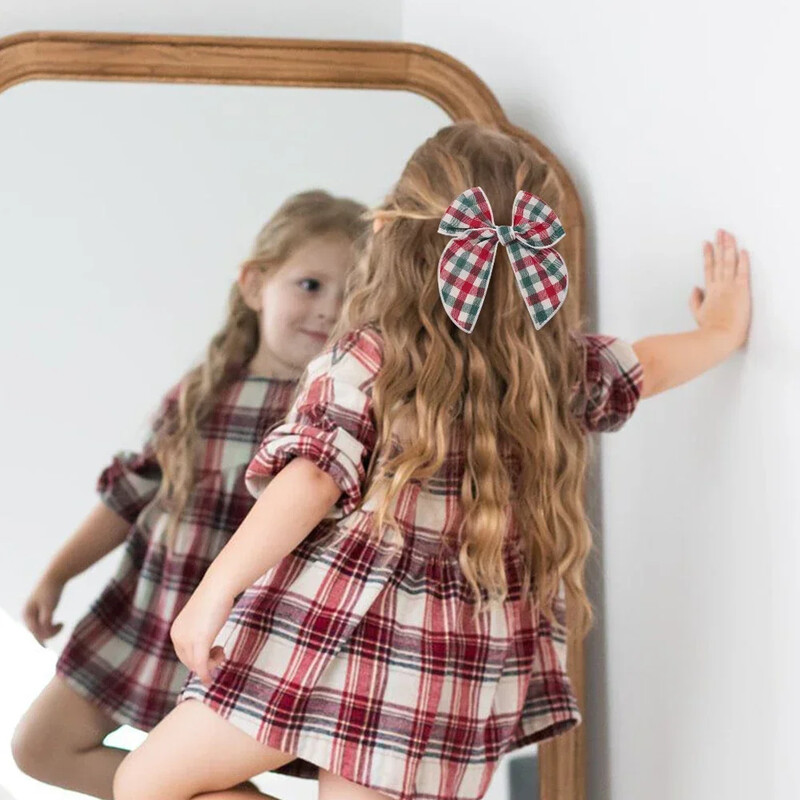 1Pcs/Lot Božićne dječje Buffalo karirane mašne za kopče za kosu Djevojčice Crvena ukosnica s mašnom Klasični ručno rađeni dječji dodaci za kosu Pokloni