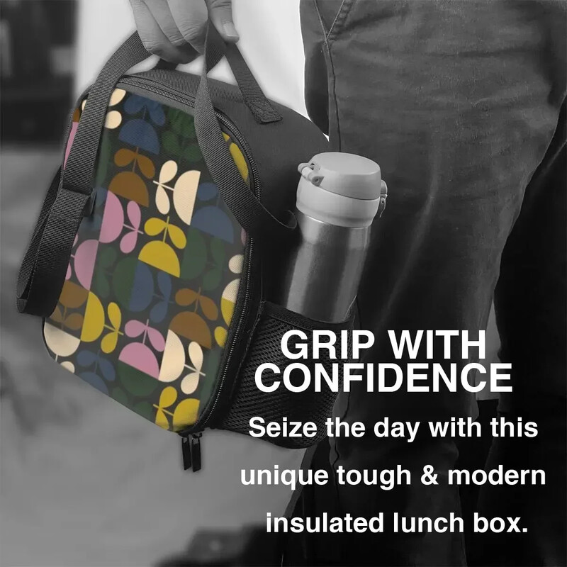 Orla Kiely Geantă de prânz izolată cu mai multe tulpini pentru școală de lucru, abstract, scandinav, floral, reutilizabil, cutie de prânz pentru copii