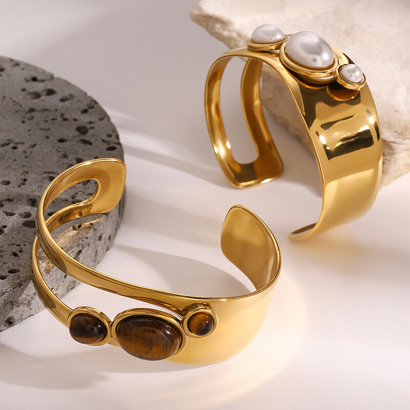 Uworld Brățară cu perle neregulate groase Brățară cu piatră de ochi de tigru Bijuterii pentru femei Cadou pentru ea