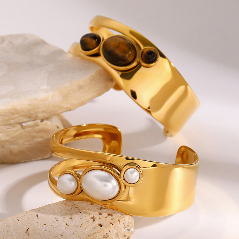 Uworld Brățară cu perle neregulate groase Brățară cu piatră de ochi de tigru Bijuterii pentru femei Cadou pentru ea